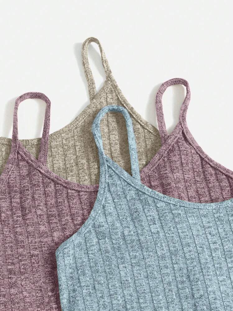 Conjunto de ropa de estar en casa con camiseta de punto acanalado de unicolor y shorts - Multicolor - Añade 3