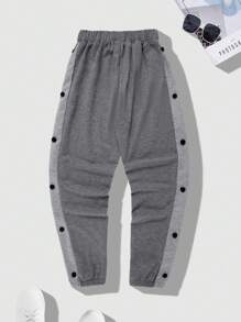 Solid Gray Teenage Boys Sports Casual Sweatshirt With Letter Print Patchwork Pants, Versatile Autumn Winter Outfit