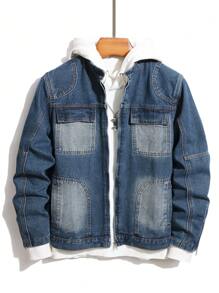 Manfinity Homme Men's Faded Denim Long Sleeve Jacket - Blue - View 1