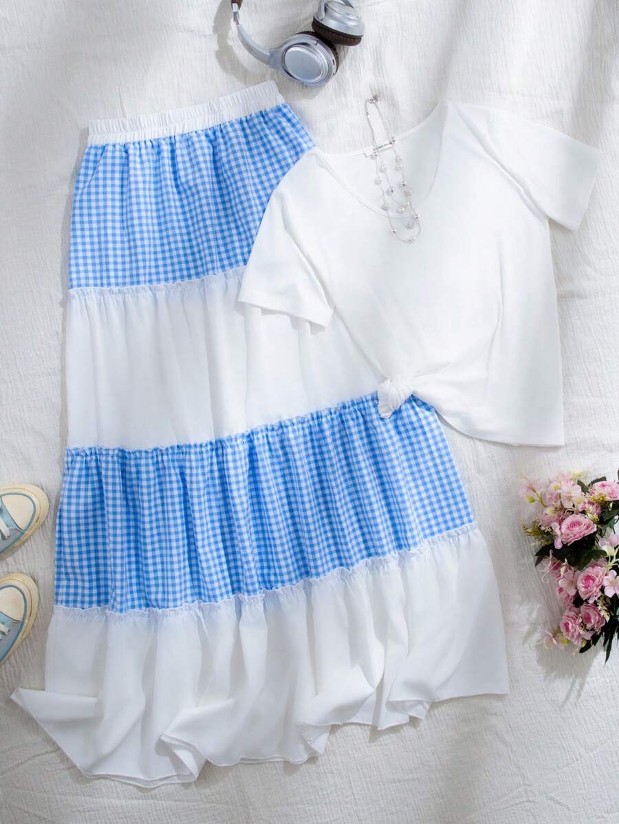 SHEIN Unity Women's Solid Color Plaid Printed Skirt Fall Cloth For Women - Multicolor - View 1