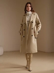 Anewsta 卡其色收腰风衣，腰部设计，休闲英伦风