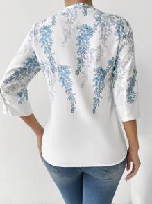 EMERY ROSE Women's Spring & Summer Floral Print 3/4 Sleeve Elegant Blouse