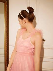 SHEIN Hochwertiges Cocktail-Kleid für Teenager Mädchen mit einem Schulter und Schlitz, geeignet für Blumenmädchen, Hochzeit, Party, Aufführung, passend für Weihnachten, Halloween, Erntedankfest - Pink - Übersicht 4