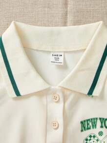 青少年女孩字母印花前扣无袖上衣和短裤休闲夏季服装，2 件套，度假，夏季，旅行 - 杏色 - 查看 4