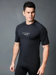 Gym Rark Boyfriend Style Men's Simple Printed Round Neck Short Sleeve Sports T-Shirt BreathableTop - Black - View 7