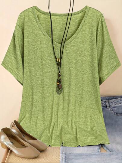 Plus Size Holiday Casual V Neck T-Shirt