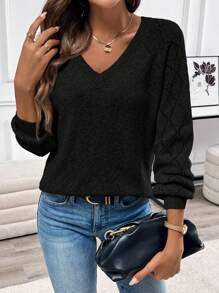 EMERY ROSE 镂空休闲V领针织毛衣