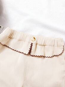 Girls Lovely Ruffled Waist Wide-Leg Relaxed Fit Jeans - Apricot - View 3