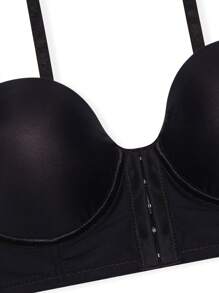 1pc Women Solid Color Front-Button Closure Bra - Black - View 6