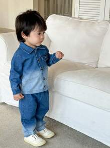 Bộ áo sơ mi denim ombre cho bé trai - Bao gồm 1 áo sơ mi denim ombre và quần denim phù hợp, mang đến một bộ trang phục thoải mái và thời trang - Nhiều màu - Xem 7