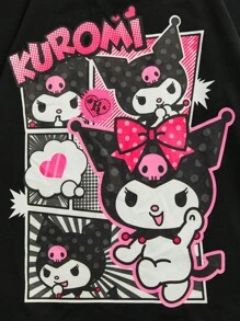 HELLO KITTY AND FRIENDS | SHEIN Tween Girl 卡通  印花黑色休闲百搭短袖 T 恤，夏季图案 T 恤