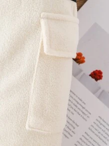 Toddler Girl Fashion Fleece Collared Sweatshirt And Elastic Waist Pocket Sweatpants Set