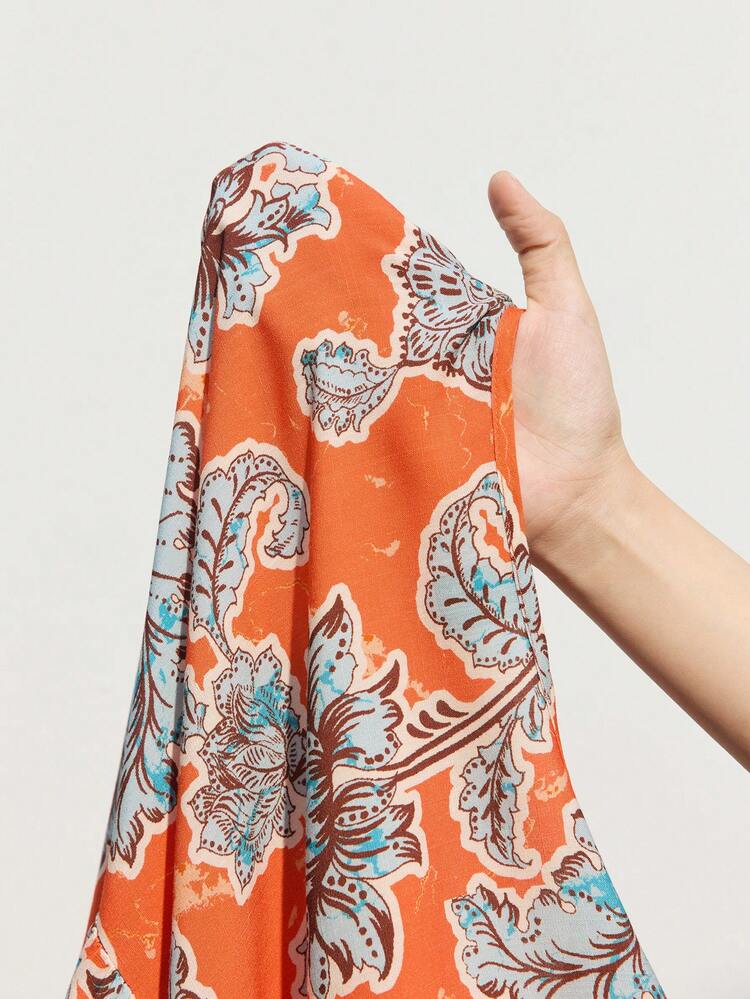 SHEIN Maija Women Retro Style Printed Long Sleeve Short Dress Western Dress