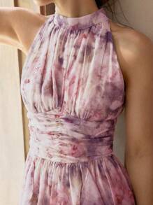 MOTF PREMIUM Vestito midi con vita arricciata, balze e stampa floreale all-over, outfit da donna
