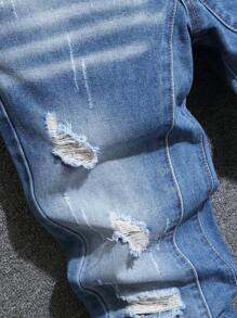 Manfinity Roughcore Men's Distressed Denim Jeans With Cat Whiskers - Blue - View 5