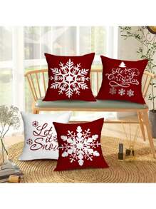 4pcs Home Office Bedroom Pillowcase Short Plush Boho Pillowcase Snowflake Tree Print Pillowcase (No Pillow Core) - Red - View 5