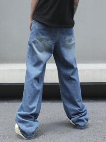 Manfinity Roghcode Jeans de pierna recta desgastados casuales holgados para hombre - Lavado ligero - Ver 2