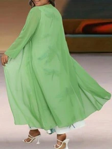 2 件大码雪纺花卉印花开衫连衣裙套装 - 彩色 - 查看 2