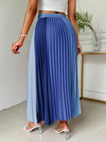 Chiquease 撞色褶皱腰松紧腰休闲度假裙 - 藍色 - 查看 2