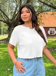 SHEIN EZwear Plus Size Casual Solid Color Cropped T-Shirt, Summer