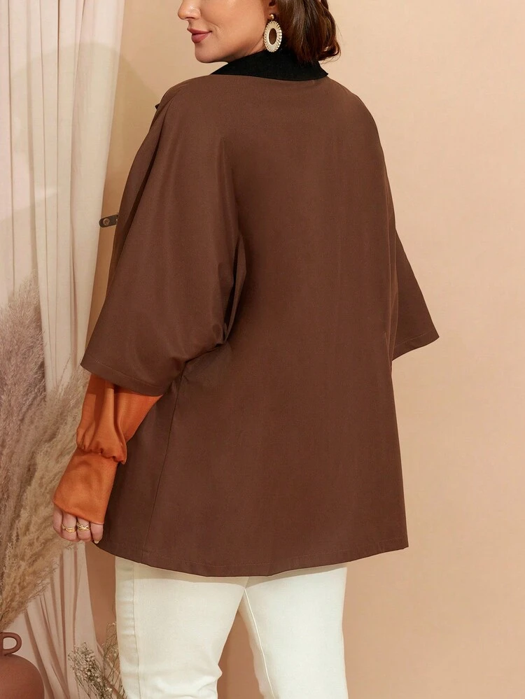 Plus Size Women Button Down Short Sleeve Jacket In Fall/Winter