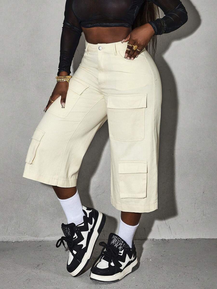 SHEIN Slayr Women's Loose High Waisted Wide Leg Jeans - Apricot - View 1