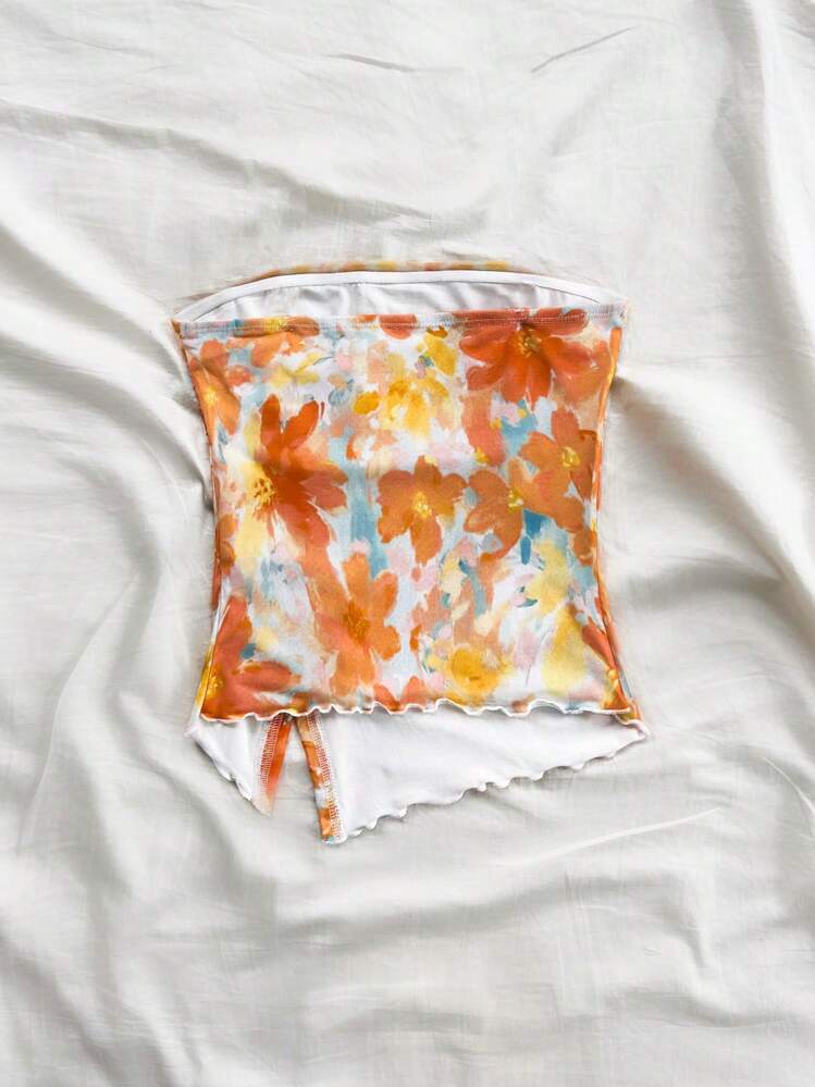 Soleia Women's Vacation Floral Print Ruched Bust Slit Hem Form Fitting Tube Top - Multicolor - View 2