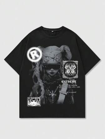 Street Life Herren Bedrucktes Kurzarm T-Shirt, geeignet für den täglichen Gebrauch im Frühling und Sommer, Schule, 2000er Jahre Stil