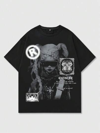 Street Life Herren Bedrucktes Kurzarm T-Shirt, geeignet für den täglichen Gebrauch im Frühling und Sommer, Schule, 2000er Jahre Stil