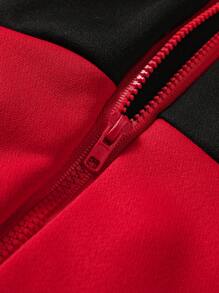 Baby Girls Hooded Zip-Up Bowknot Design Colorblock Jumpsuit - Black - View 5