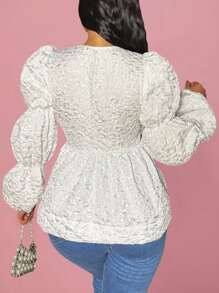 VaVaBold بلوزة أنيقة مزخرفة بأكمام منتفخة وأزرار ، ربيع خريف