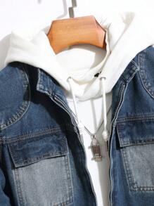 Manfinity Homme Men's Faded Denim Long Sleeve Jacket - Blue - View 3