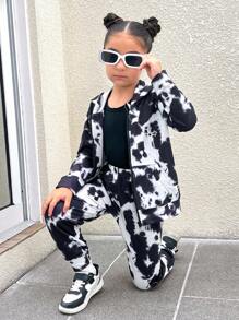 SHEIN Explorewe Bộ 2 món/Bộ đồ thể thao thoải mái cá tính cho bé gái - Đen và trắng - Xem 3