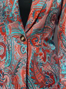 Maija 女式红色花卉印花翻领垫肩长袖前口袋时尚百搭度假风格西装外套，早春