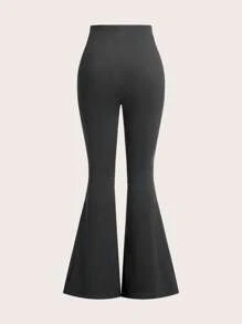 SHEIN EZwear Women's 3pcs Audacious English Text Print Bodysuit With High Waist Flare Leg Pants Set, Suitable For Spring Summer Autumn Suitable For Going Out Women's Sportswear