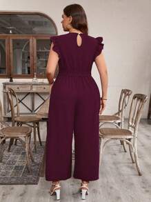 Breezaya Plus Size Women's Solid Color Overlap V-Neck Cap Sleeve Wide Leg Elegant Jumpsuit - Purple - View 2