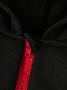 Baby Girls Hooded Zip-Up Bowknot Design Colorblock Jumpsuit - Black - View 4