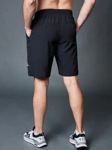 Manfinity Fitness Pantalones cortos deportivos de estilo novio con estampado simple, pantalones de chándal de verano, pantalones cortos negros - Negro - Ver 2
