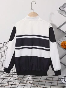 2 piezas Chaqueta de motocicleta con estampado de letras de color contrastante para niño preadolescente - Multicolor - Ver 2