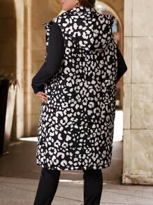SHEIN Clasi Plus Size Elegant Leopard Print Pockets Loose Warm Padded Coat For Autumn And Winter - Multicolor - View 2