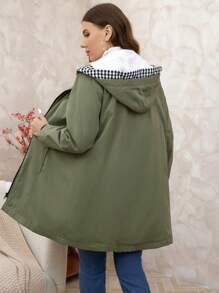 SHEIN Clasi Thick Thermal Lined Plus Size Hooded Women Winter Coat With Pockets - Olive Green - View 2