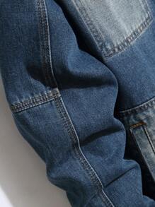 Manfinity Homme Men's Faded Denim Long Sleeve Jacket - Blue - View 5