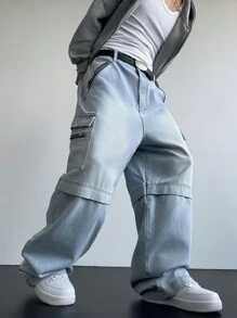 Manfinity EMRG Men's Light Blue Multi-Pocket Baggy Cargo Jeans