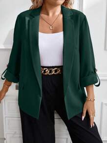 Celure Chaqueta de blazer elegante de oficina de unicolor con mangas con puño para mujeres de talla grande, primavera otoño - Verde Oscuro - Ver 3
