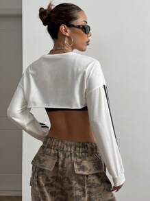 StreetHx Sudadera corta casual con estampado de letras y rayas para mujer, primavera y otoño