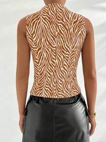 Chiquease Damen Ärmellose Blazer mit V-Ausschnitt und Tailliertem Tiermuster - Orange - Übersicht 2