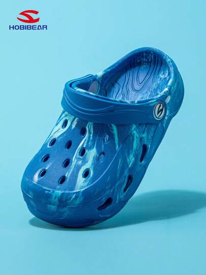 HOBIBEAR 1 Pair Navy Blue Cute Soft Wood Clogs Toddler Baby Slip On Sandals, Breathable Indoor Outdoor Slippers For Boys Girls