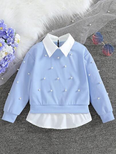 SHEIN 1 pieza/Set Sudadera casual de 2 en 1 con cuello para niña joven