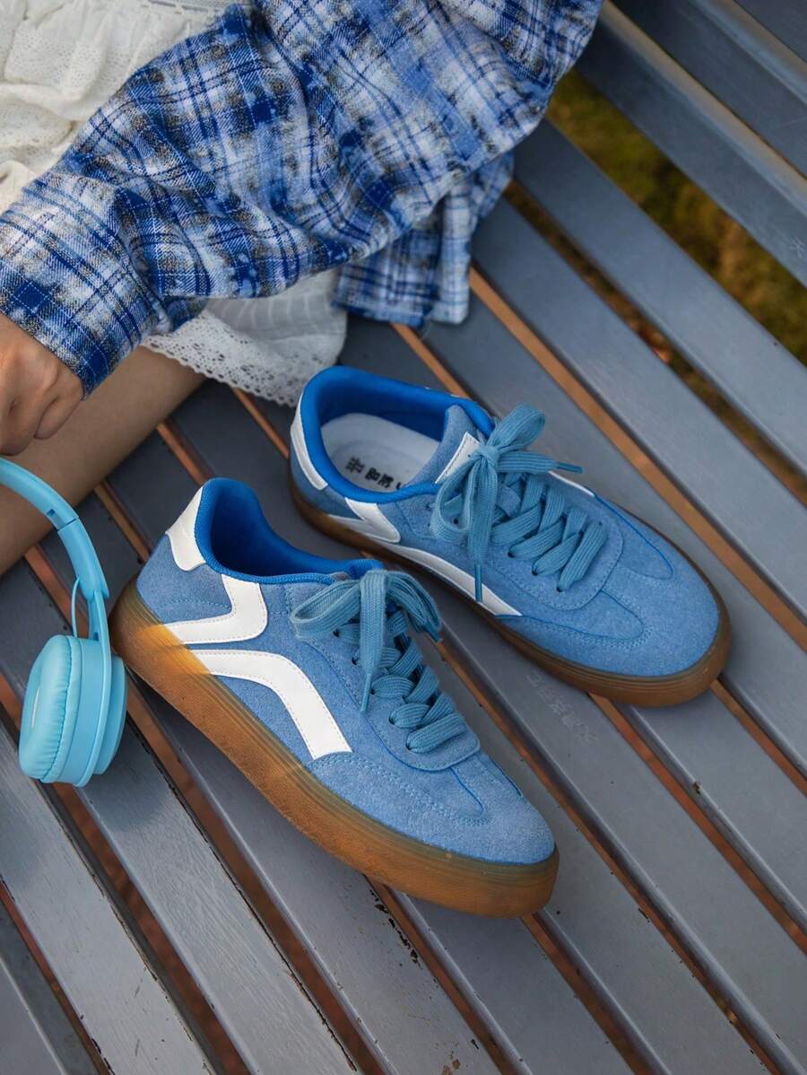 TUOPIN Blaue Y2K Lässig Sneaker mit weicher Sohle, leichter Boden, College-Stil, retroer bequemer und atmungsaktiver Sportschuh für Frauen mit geometrischem Muster