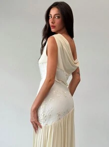 Aloruh New Off Shoulder Contrast Color Mesh Floral Embroidered Asymmetric Hem Maxi Stretch Dress,Summer Dresses
Spring Clothes